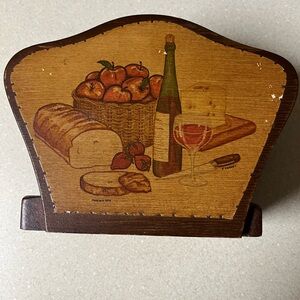 Vintage Wooden napkin holder with Fruit and Wine Design